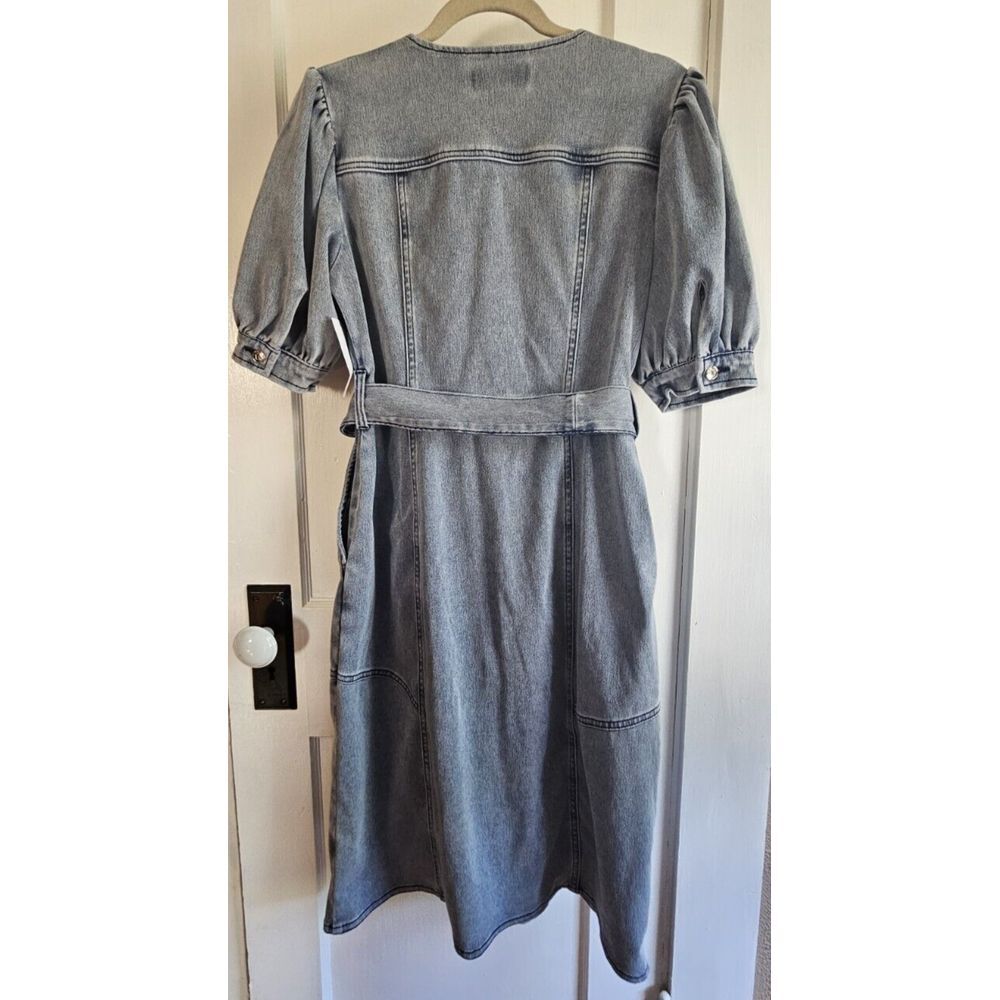 NWT C wonder Christian Siriano buttoned stretch denim midi shirt belte dress S - Picture 2 of 14
